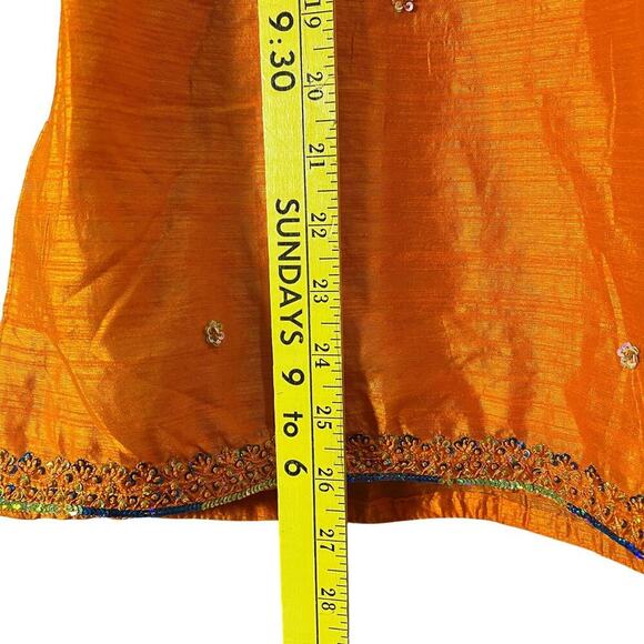Made in India two piece embellished Top and Pants Beaded Orange Blue Sequins - Picture 4 of 14
